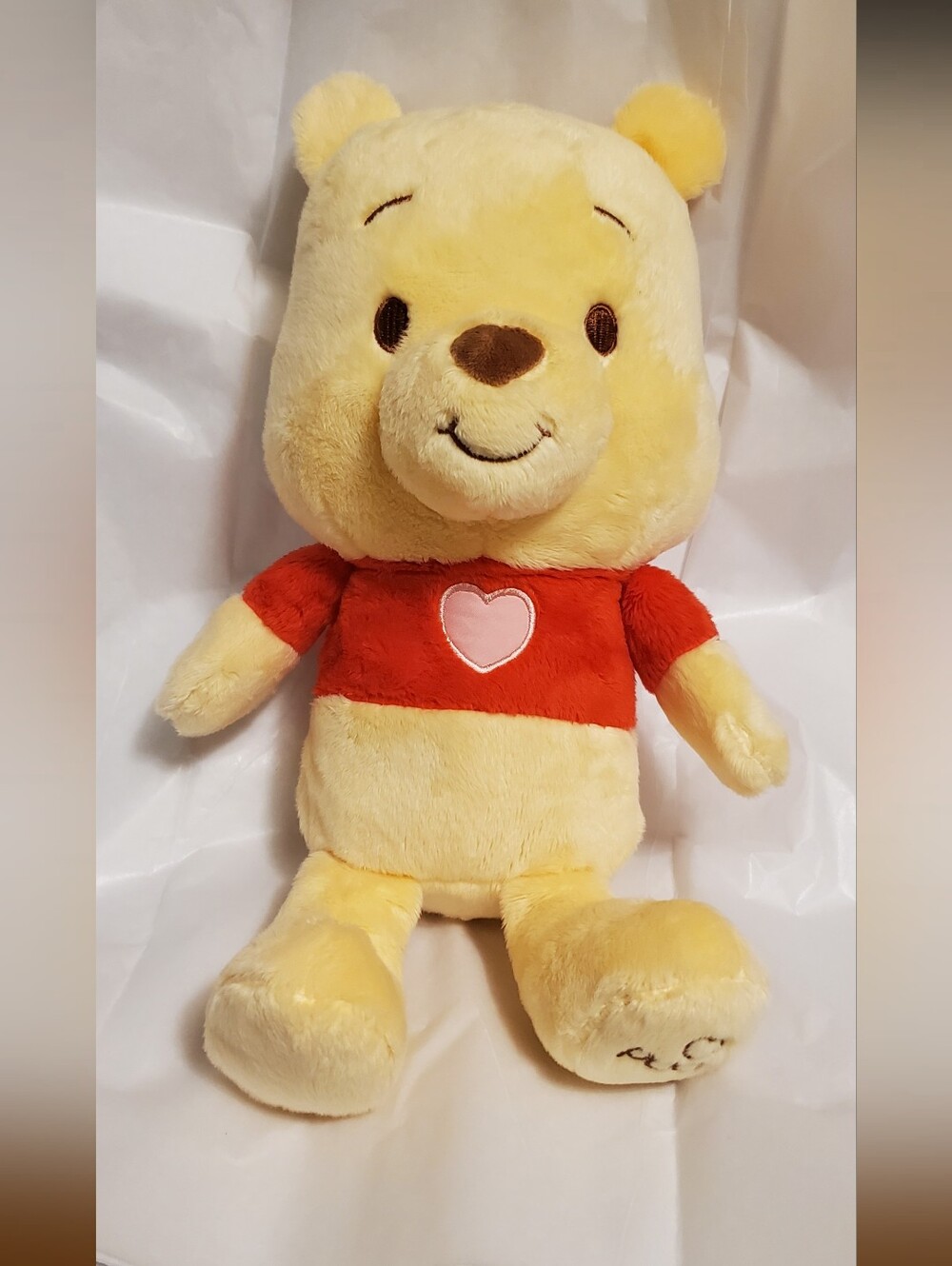 Disney Baby Yellow Winnie the Pooh Plush with Red Heart Shirt
